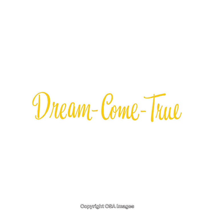Inspirational Yellow Dream-Come-True Calligraphy on a Bright White Background