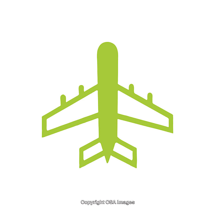 Green Airplane Icon for Travel and Aviation Themes on White Background