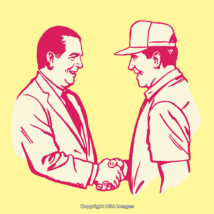 Business Agreement Handshake Between Two Smiling Men in Vector Art Style