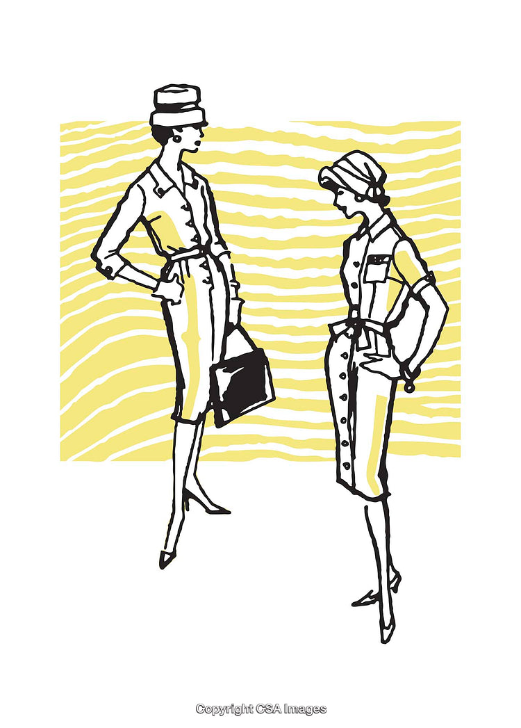 Retro Illustration of Women in Stylish Outfits and Accessories