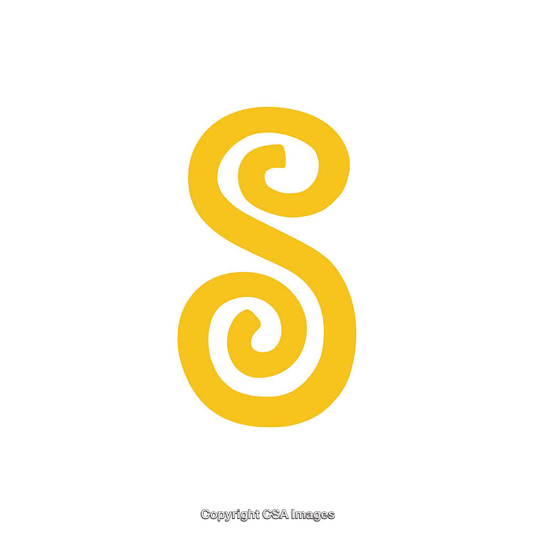 Ornate Yellow Letter S on a White Background