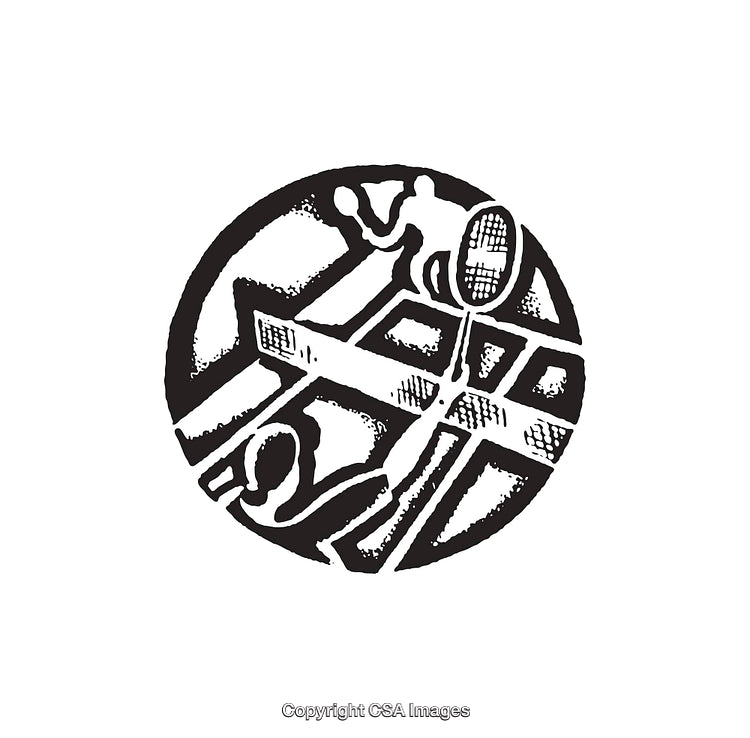 Abstract Black and White Illustration of Tennis Players Competing