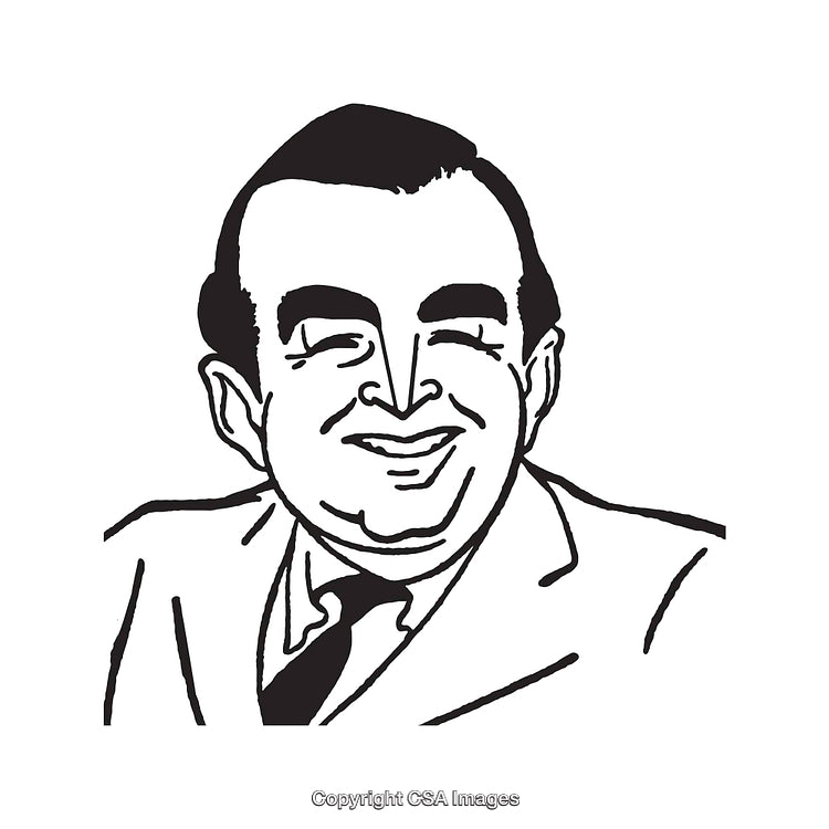 Black And White Line Art Illustration of Smiling Businessperson in Formal Attire