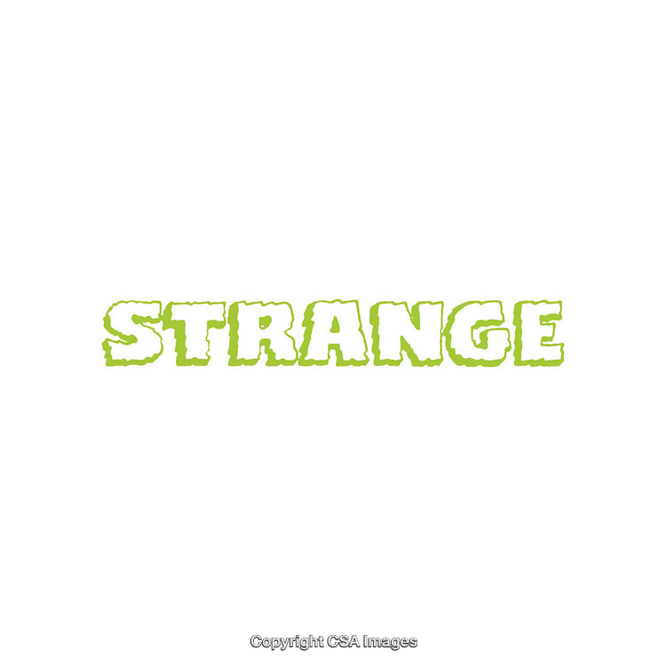 Vivid Green Text Saying Strange on a Clean White Background