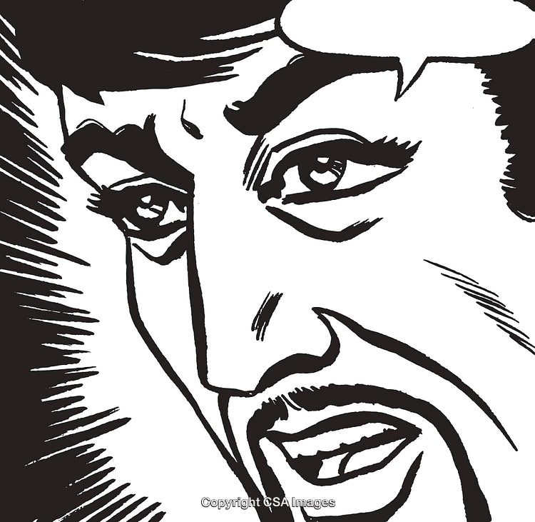 Expressive Black and White Comic Style Face With Speech Bubble