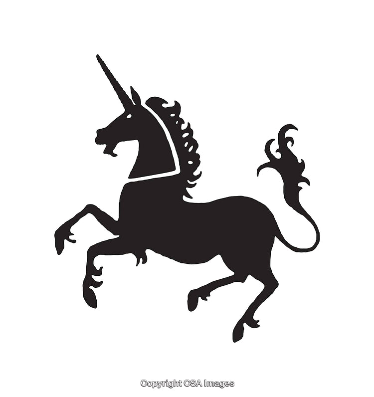 Black Silhouette of a Rearing Mythical Unicorn in Simple Design