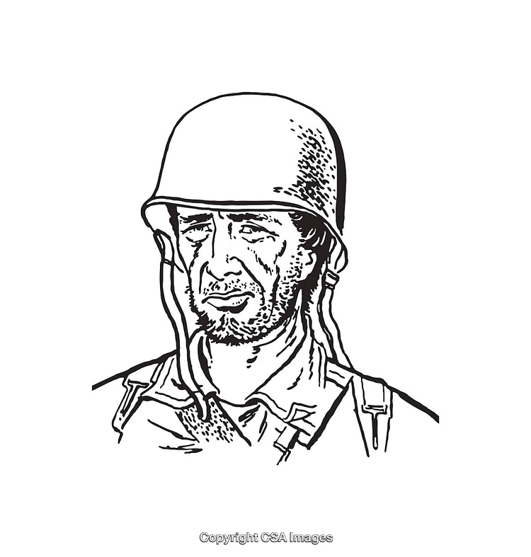 Black and White Line Art Illustration of a Soldier in Profile View
