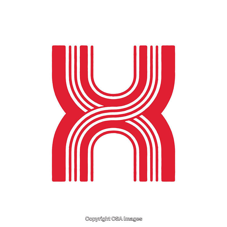 Bold Red Stylized Letter X Featuring Decorative White Lines