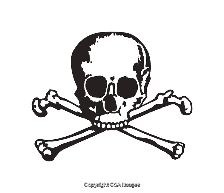 Black and White Skull and Crossbones Illustration in Line Art Style
