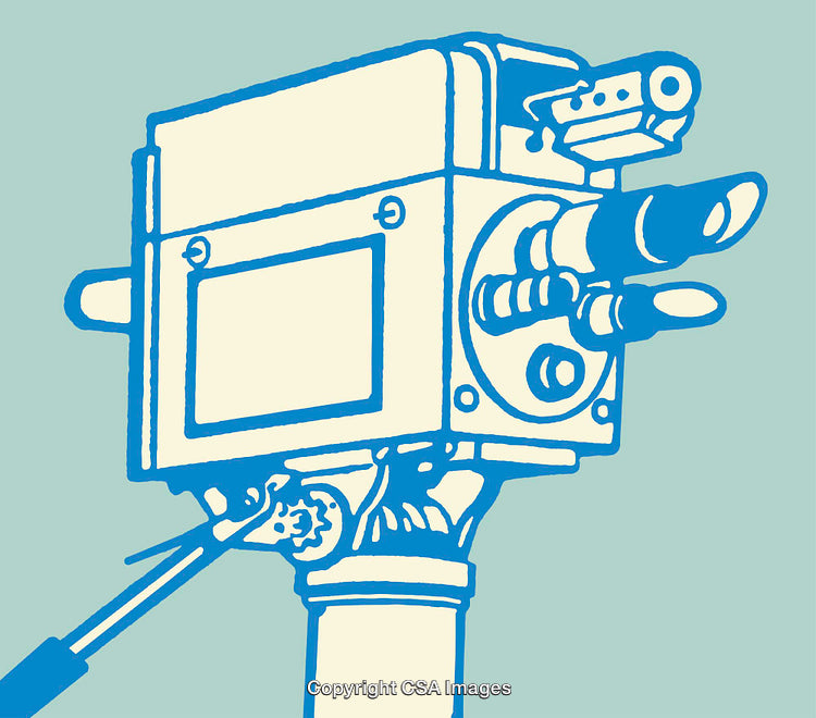 Retro Style Vintage Camera Line Art Illustration in Blue and White