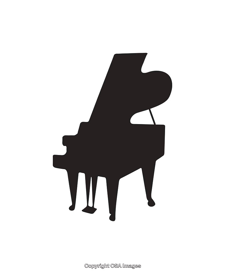 Silhouette Illustration of a Grand Piano in Black and White