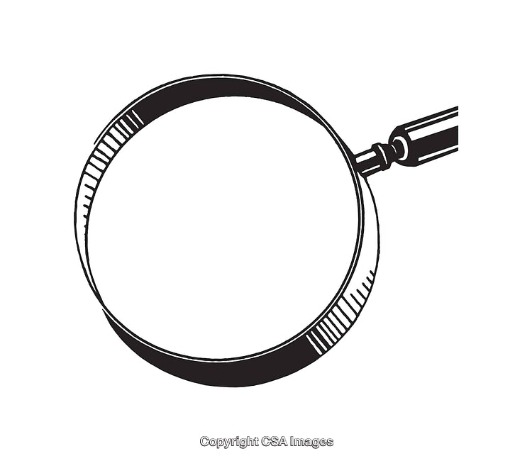 Black And White Illustration of a Magnifying Glass for Scrutiny and Search