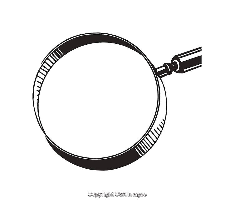 Black And White Illustration of a Magnifying Glass for Scrutiny and Search