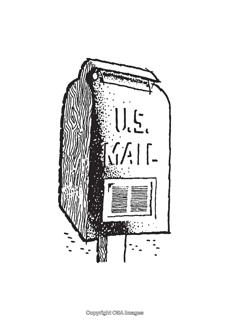 Black and White Line Art of a U.S. Mailbox Illustration