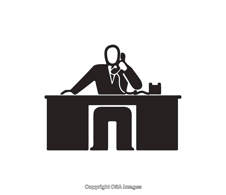 Black and White Icon of Businessperson Talking on the Phone at Their Desk