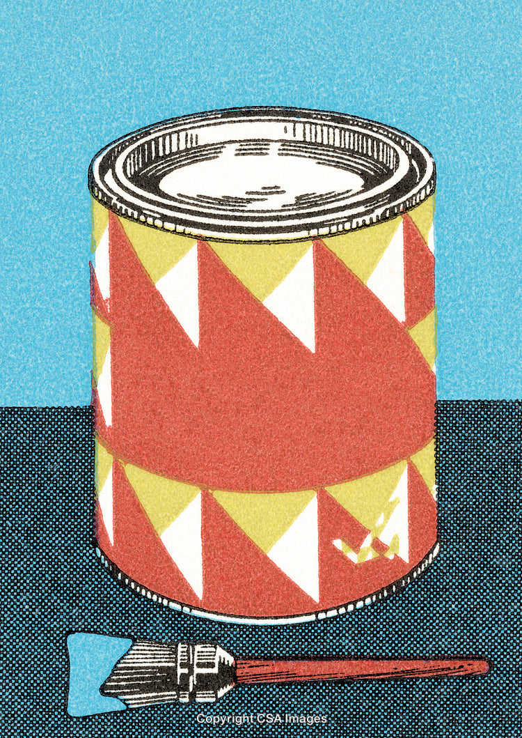 Colorful Paint Can and Brush Illustration with Geometric Pattern