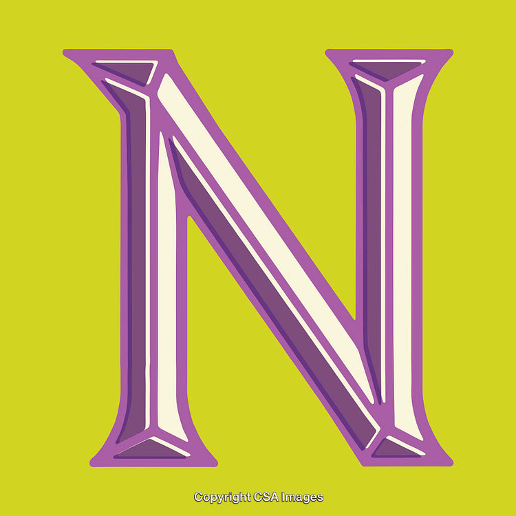 Stylized Purple Letter N Design on a Vibrant Yellow Background