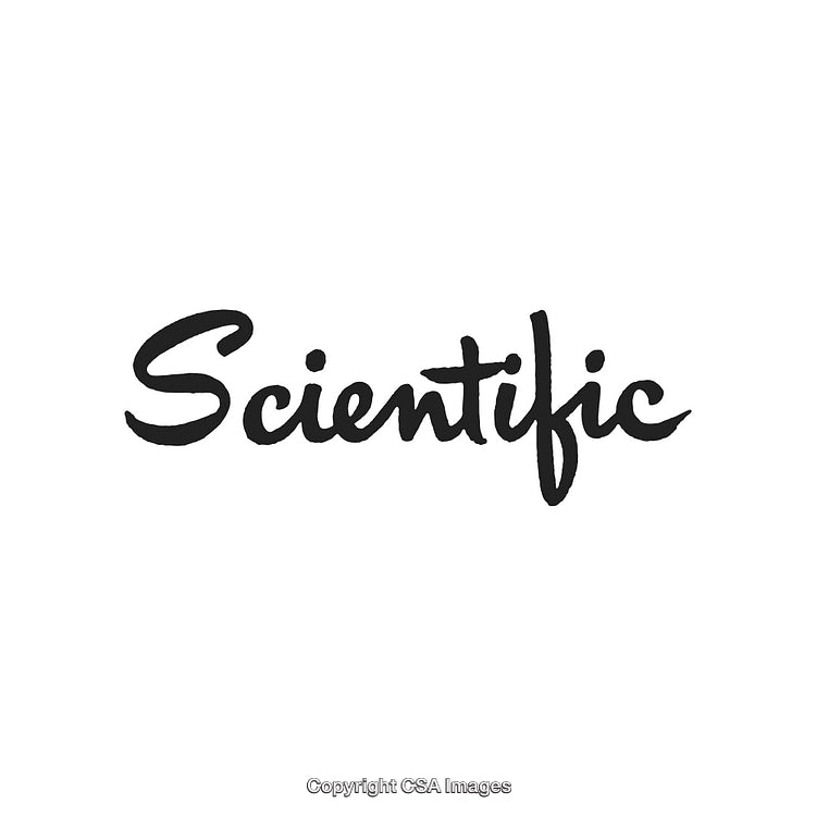 Handwritten Word Scientific in Black Ink on White Background