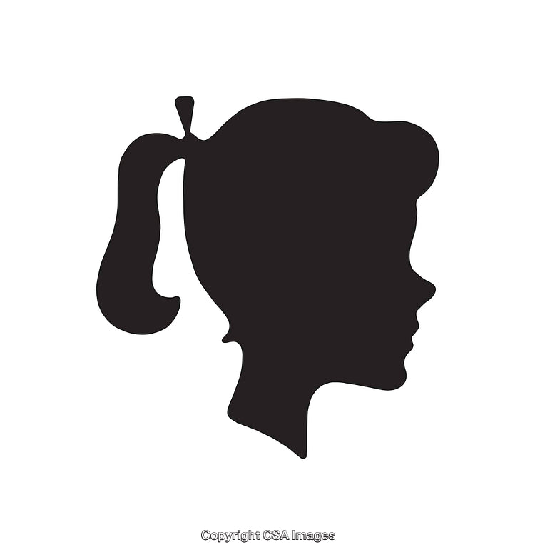 Silhouette of a Girl's Profile with Ponytail in Black and White