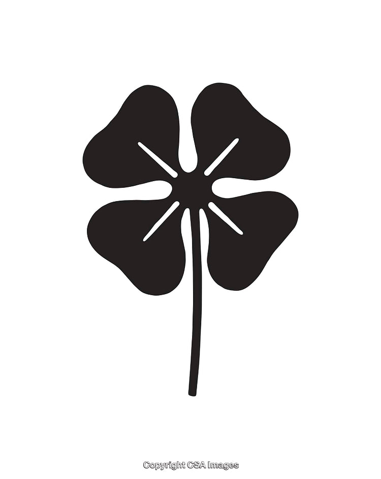 Black Silhouette of a Four-Leaf Clover on a White Background