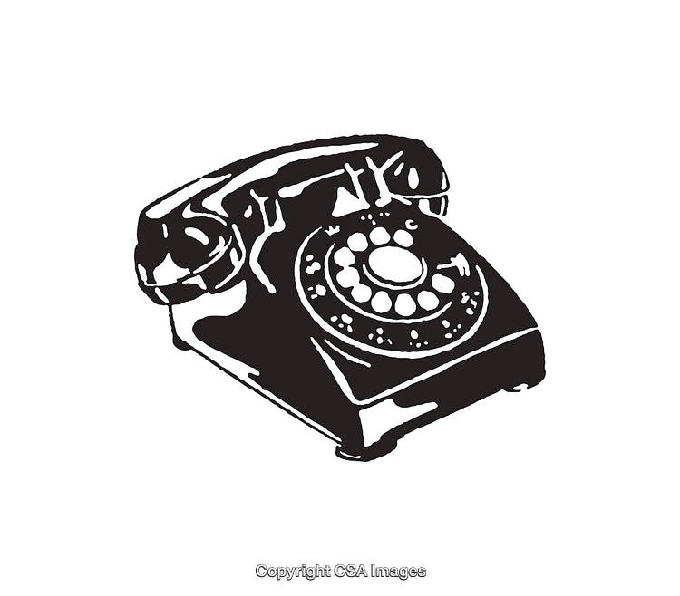Vintage Black And White Rotary Dial Telephone Illustration