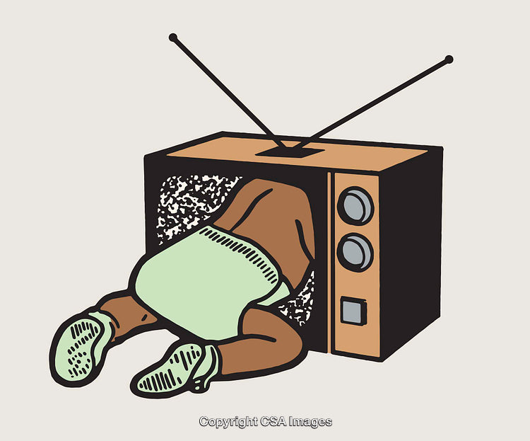 Illustration of a Person Immersed in a Vintage Television