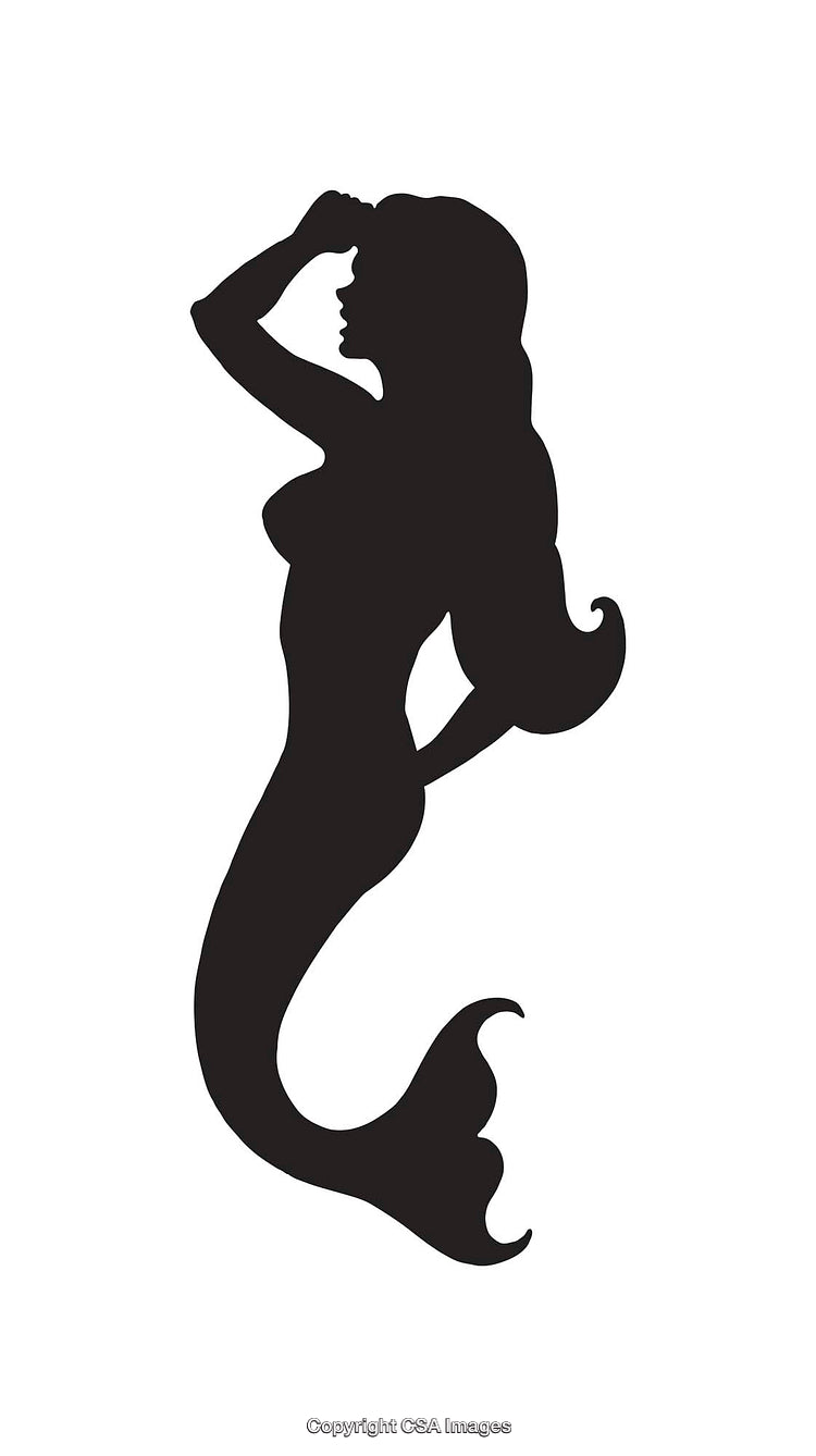 Silhouette of a Mermaid in a Black and White Icon Style