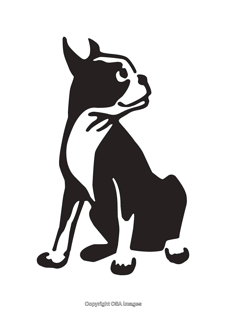 Black and White Line Art Illustration of a Sitting Dog Facing Upwards