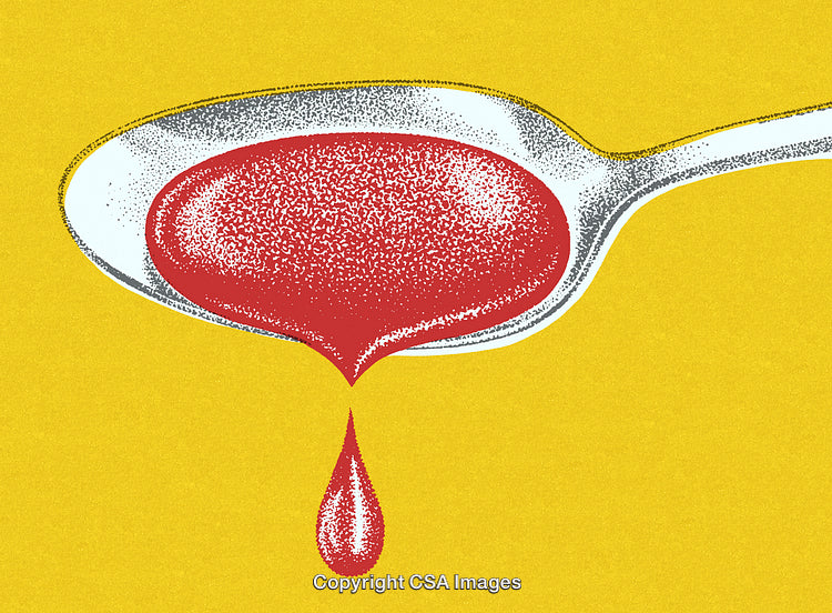 Spoon with Red Liquid on Yellow Background in Minimalist Art Style