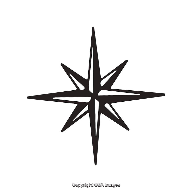 Black and White Nautical Star Symbol Icon on White Background