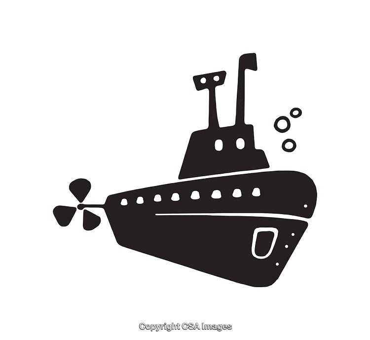 Black and White Submarine Line Art with Nautical Elements