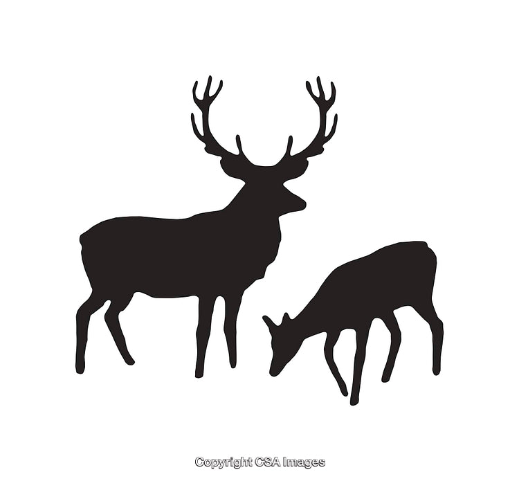 Silhouette Illustration of Deer Pair in Black and White Art Style
