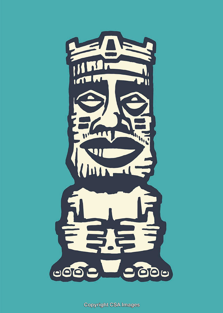 Illustration of a Stylized Ancient Figurine in Bold Graphic Design Style