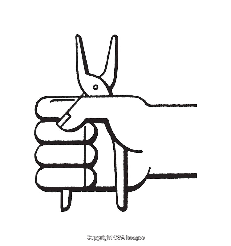 Minimalistic Black and White Line Art Hand With Scissors