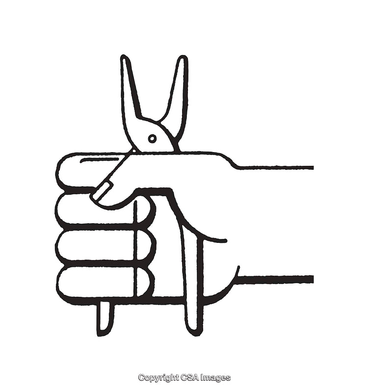 Minimalistic Black and White Line Art Hand With Scissors