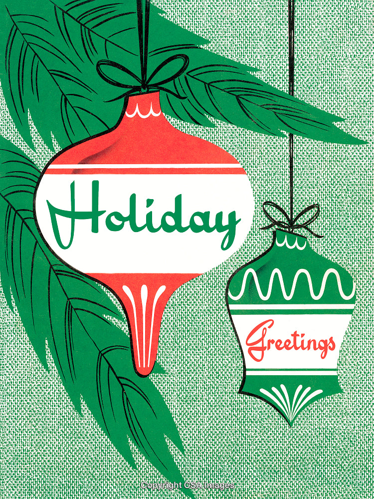 Vintage Holiday Greetings With Festive Ornament Illustrations
