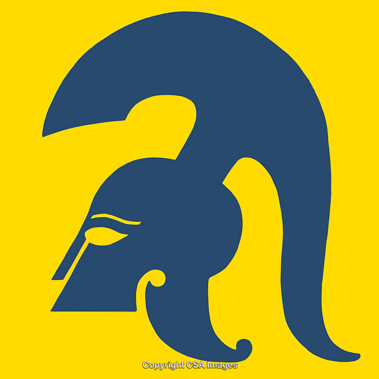 Abstract Spartan Helmet Illustration on a Bold Yellow Background