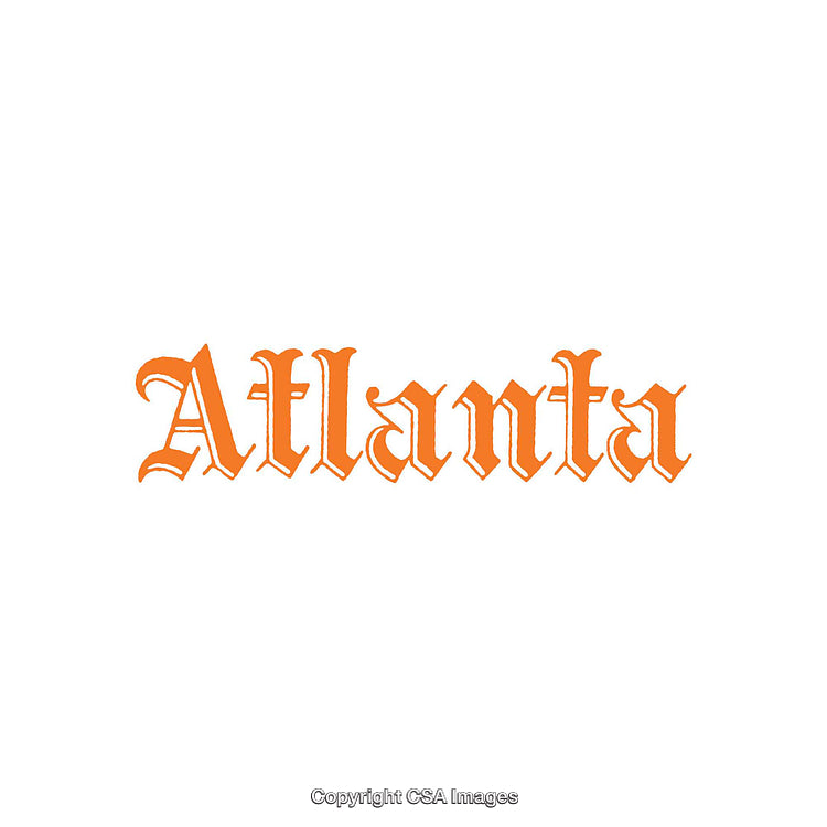 Atlanta in Stylish Gothic Typeface with Bright Orange Color on White Background