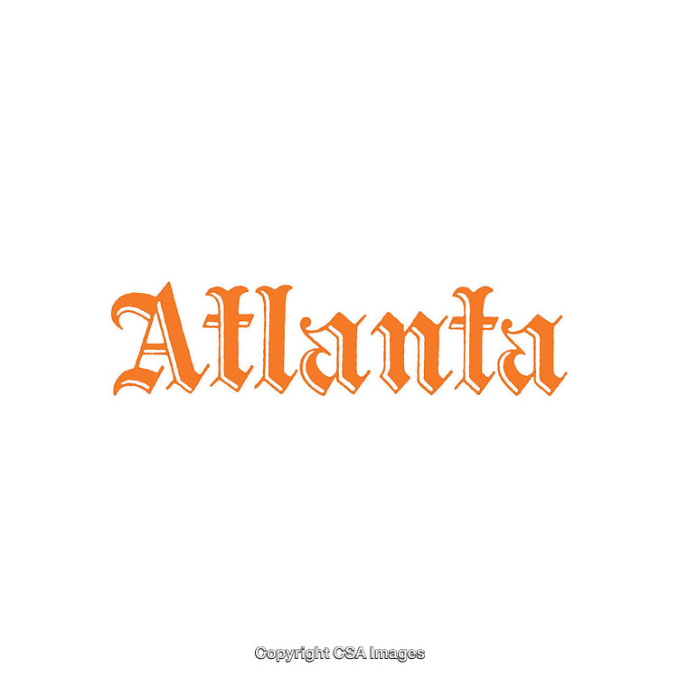 Atlanta in Stylish Gothic Typeface with Bright Orange Color on White Background