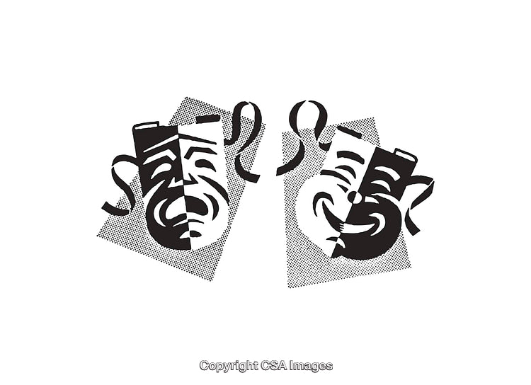 Black And White Abstract Drama Masks on White Background