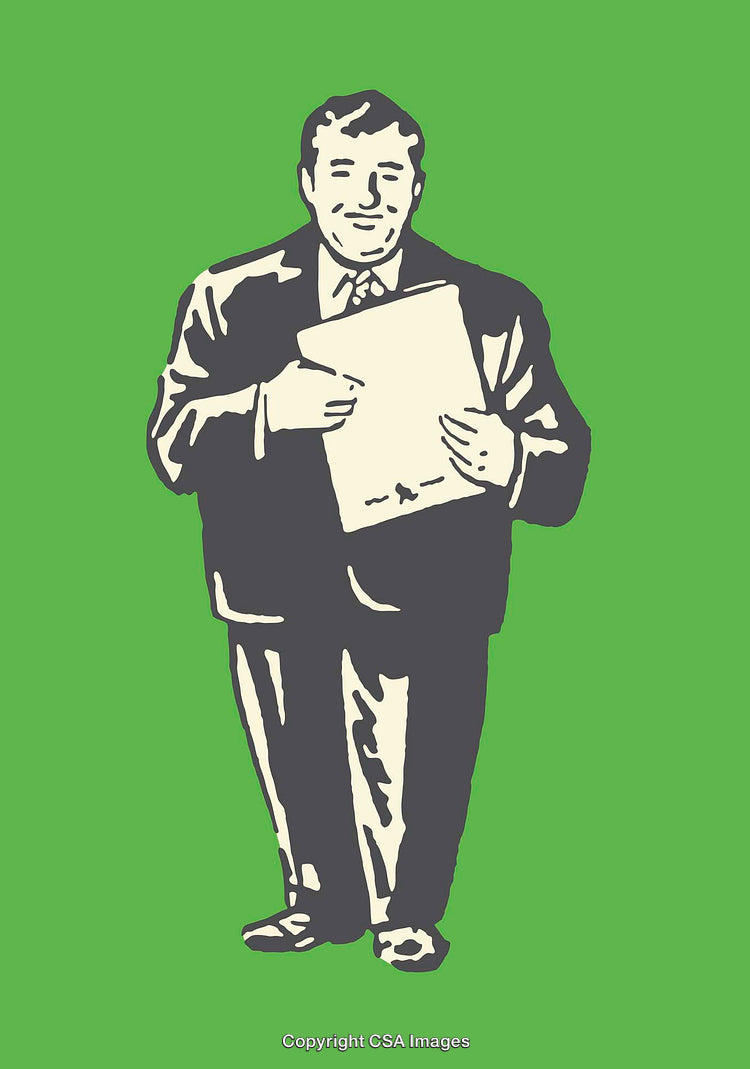 Retro-Styled Illustration of a Businessman on a Green Background