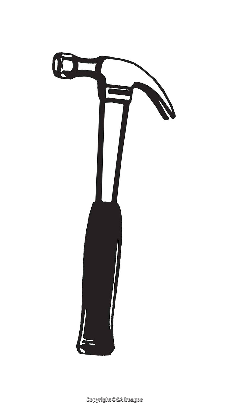 Black and White Line Art Illustration of a Classic Claw Hammer