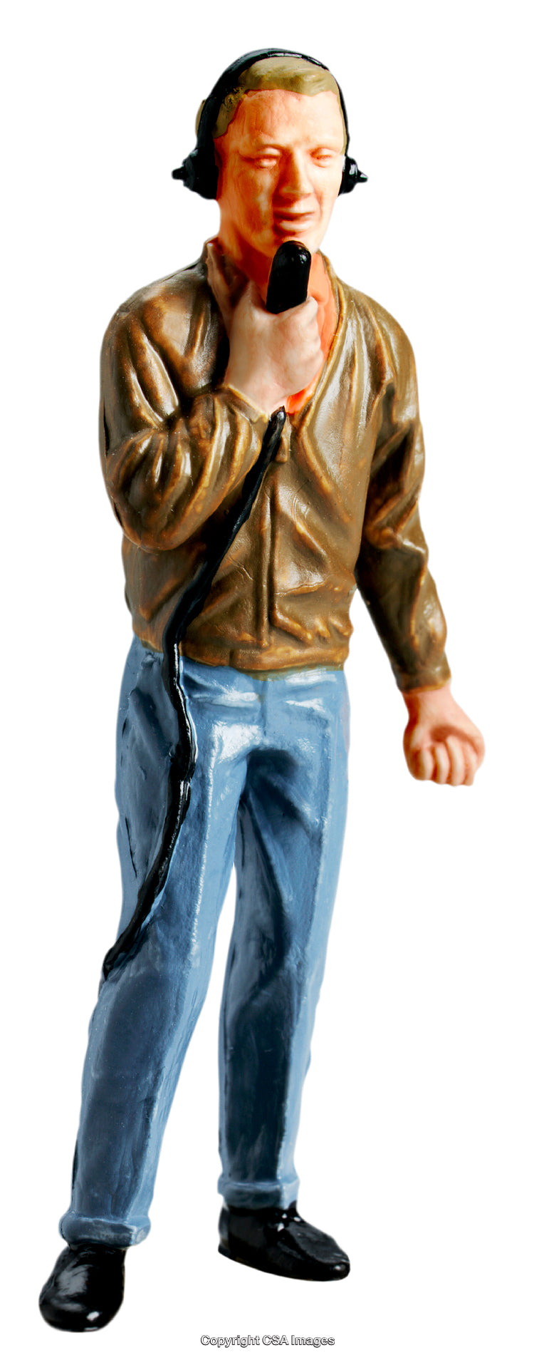 Miniature Plastic Figurine of Male Speaker with Microphone and Headphones