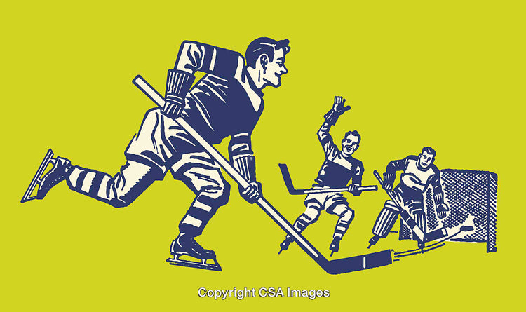 Vintage Style Ice Hockey Illustration of Game in Action