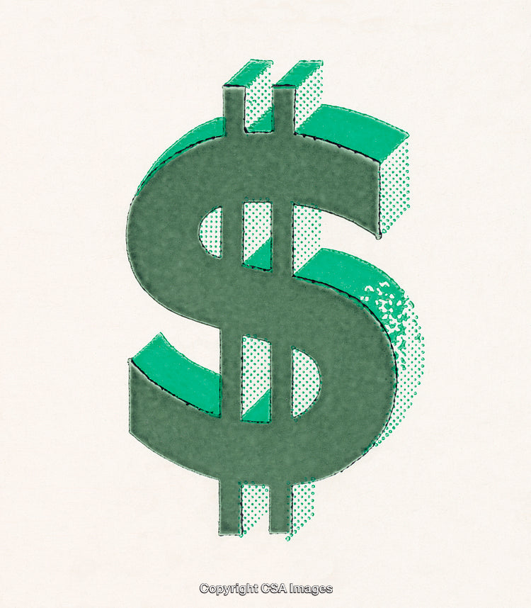 Abstract Green Dollar Sign with Halftone Texture on White Background
