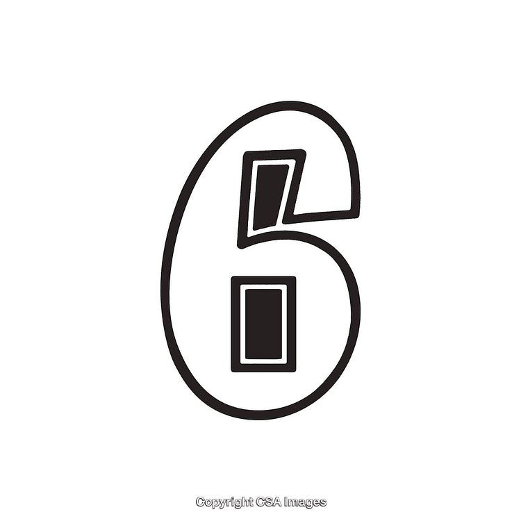 Bold Black and White Representation of the Number Six Symbol