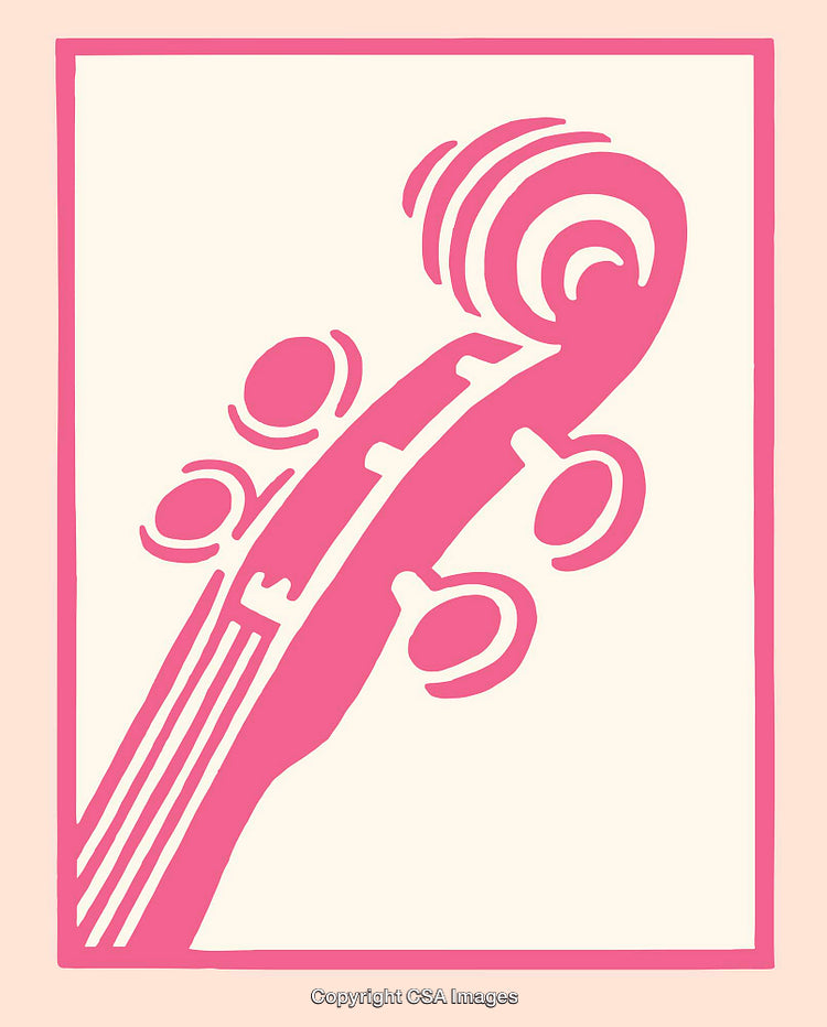 Pink Line Art Illustration of a Violin Scroll and Tuning Pegs