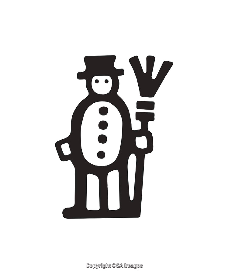Black and White Icon of a Snowman Holding a Broom Stick
