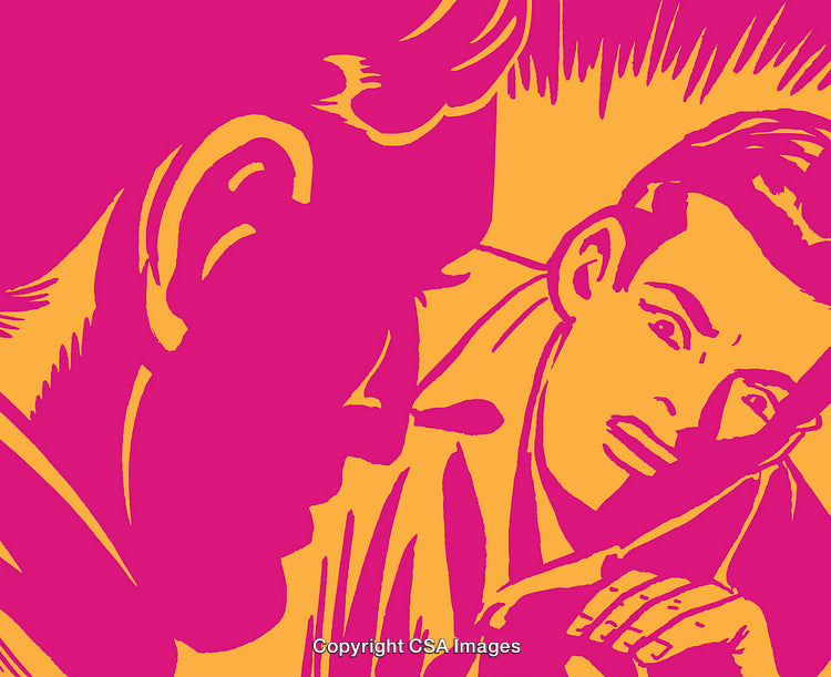 Dynamic Pop Art Illustration of Two Men Engaged in Intense Conversation