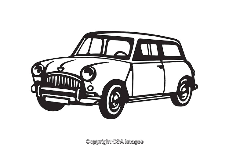 Classic Black and White Illustration of a Vintage Car